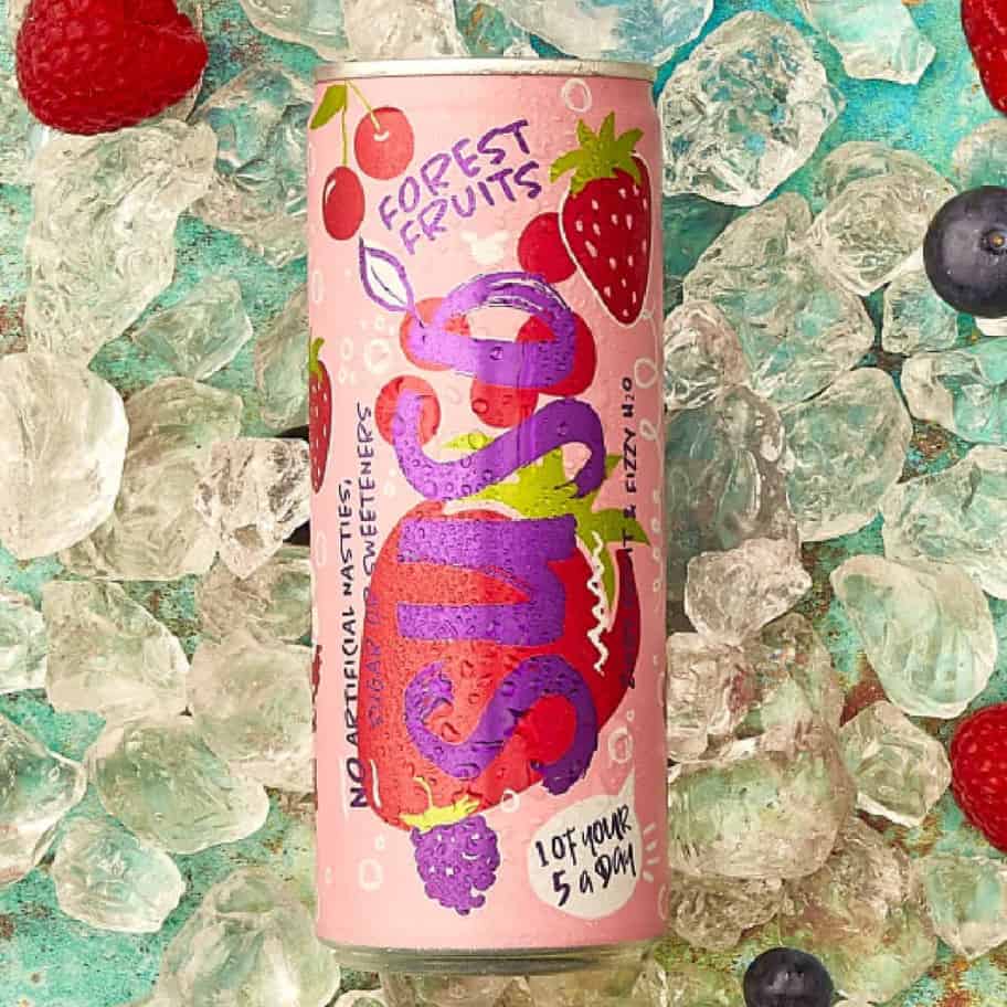 Forest Fruits single can with strawberries and blueberries and ice