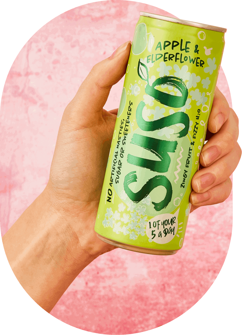 Close up of Apple and Elderflower flavour can held in a hand